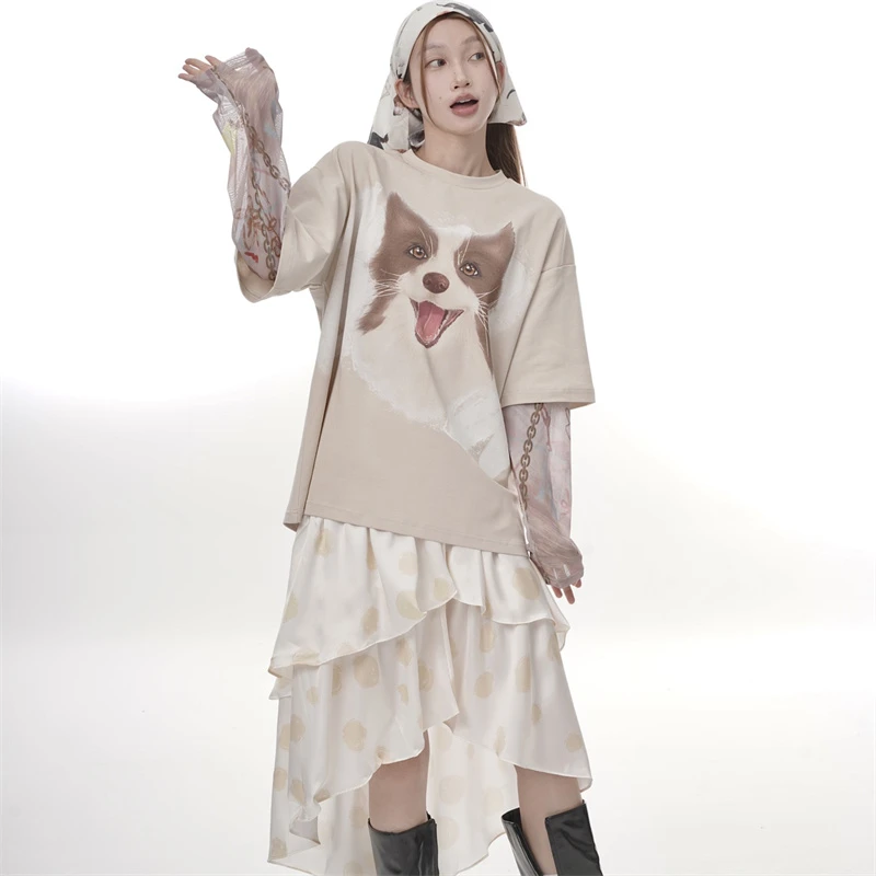 【MtoQuinn】24AW小众设计师款假两件小狗长袖T恤设计师款女装