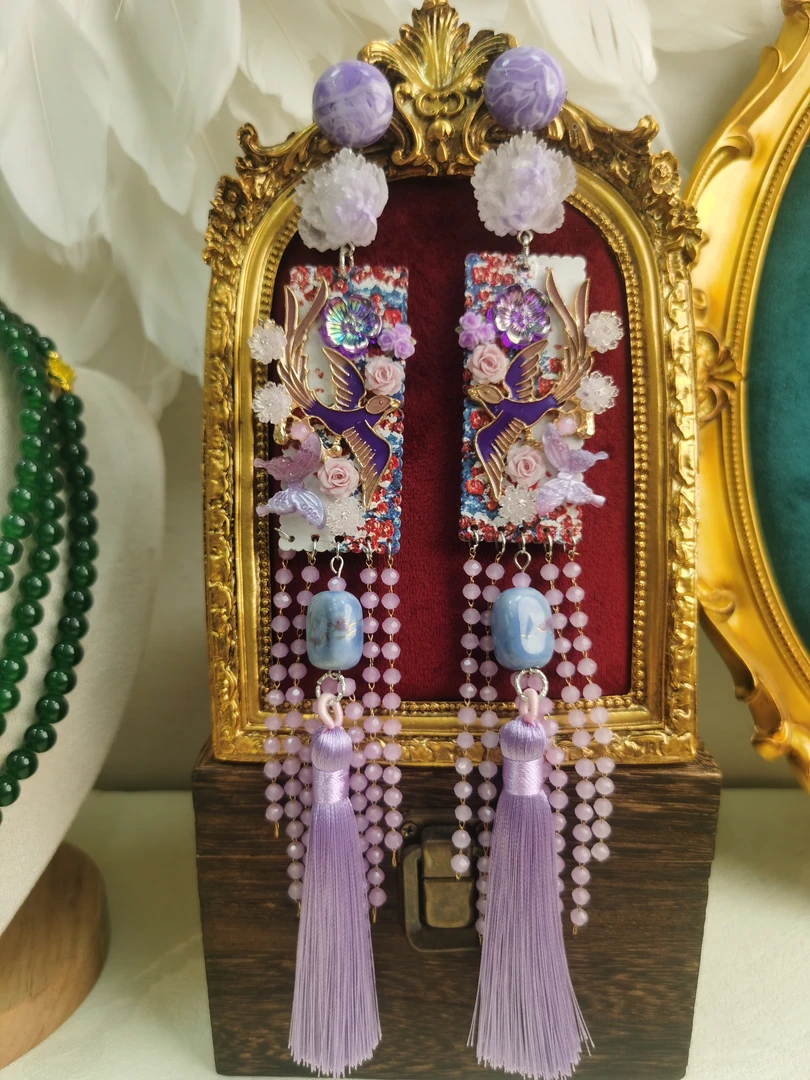 非金属树脂耳饰 【紫燕】原创自制手作新中式国风耳饰