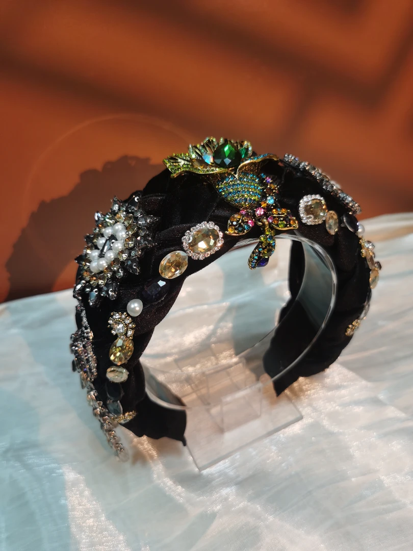 【孔雀】原创奢华重工满钻孔雀流苏高颅顶发箍