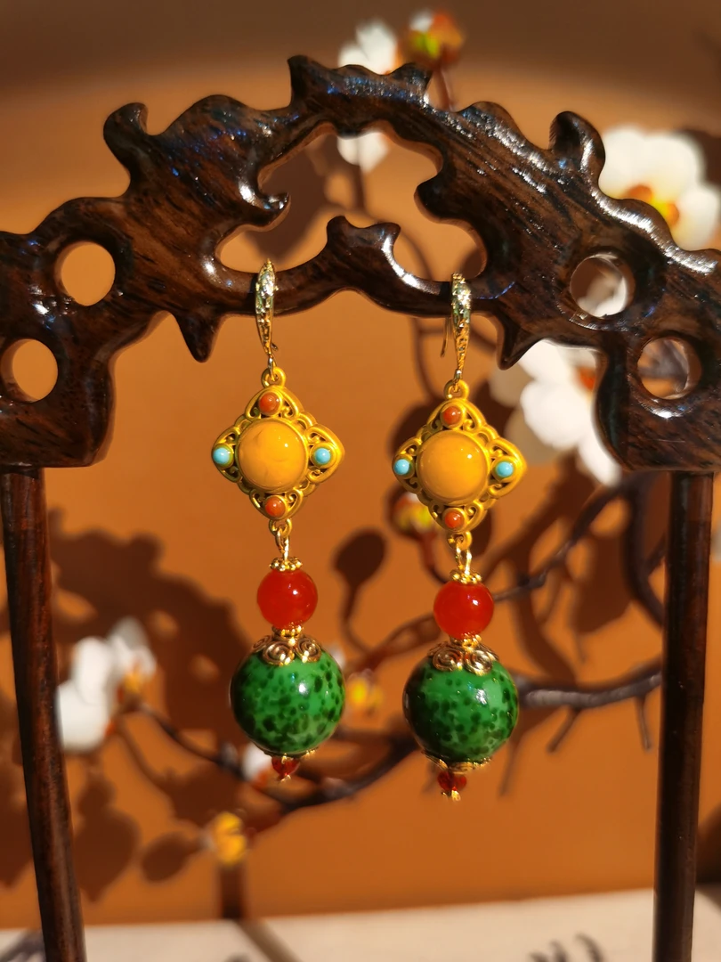 铜合金琉璃耳饰 【还珠格格】原创自制手作新中式国风耳饰