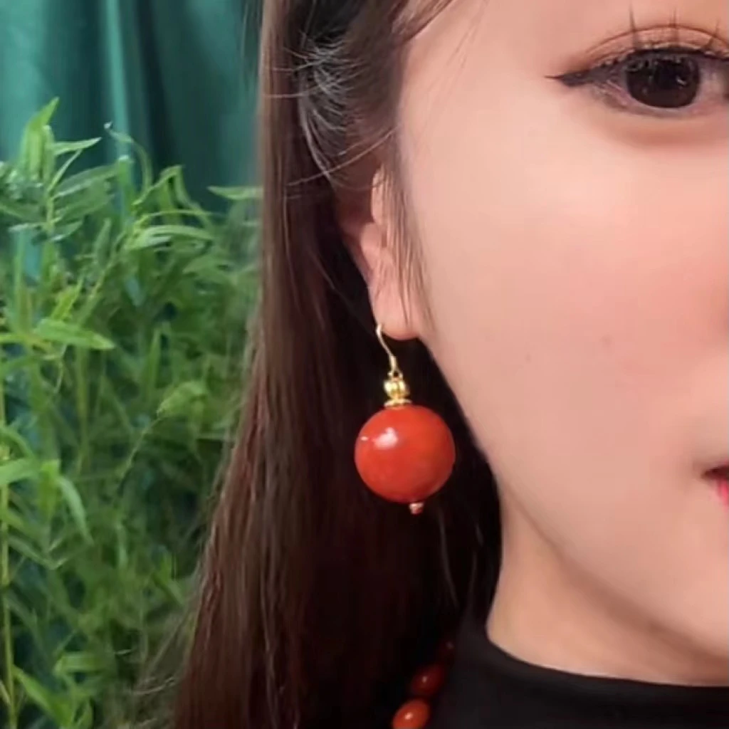 【老掌柜】南红耳环 /发一对/18mm   C20135