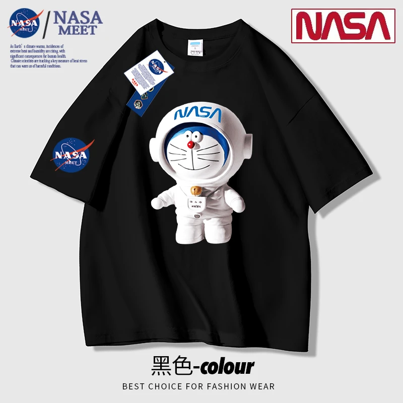 NASA MEET联名款2023夏季新款T恤男女同款时尚潮流纯棉情侣打底衫