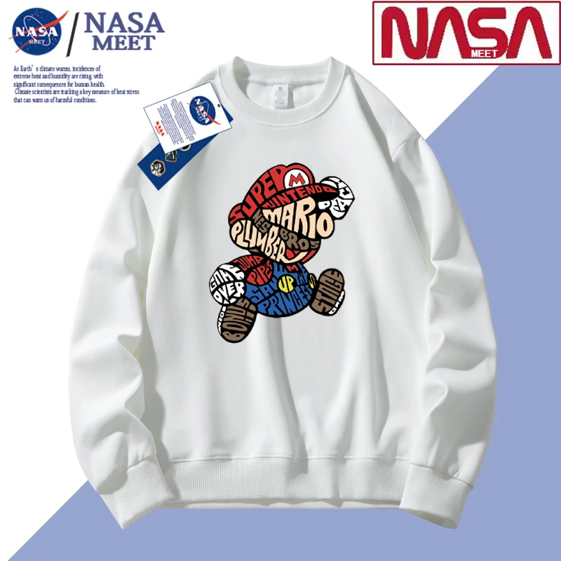 NASA卫衣男款2024新款秋冬季上衣青少年初中生高中生圆领无帽加绒