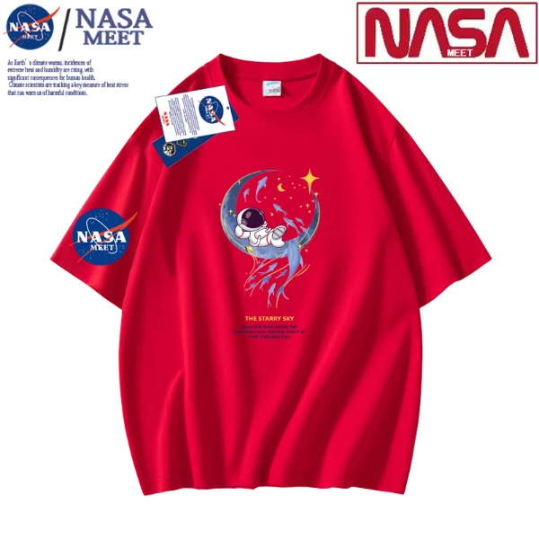 NASA联名美式重磅纯棉短袖t恤男女同款落肩大码半袖夏季圆领宽松