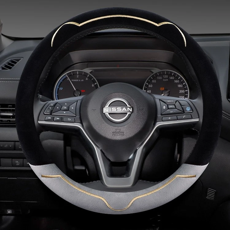日产天籁奇骏逍客阳光骐达14代轩逸蓝鸟冬季通用卡通毛绒方向盘套