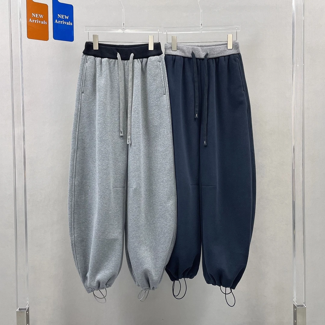 暖炉卫裤冬季加厚绒拼色松紧腰抽绳宽松休闲长裤阔腿裤香蕉裤长裤