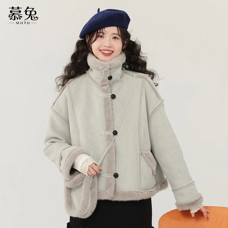 【粉丝专属】22562小个子皮毛一体外套气质宽松加绒加厚上衣