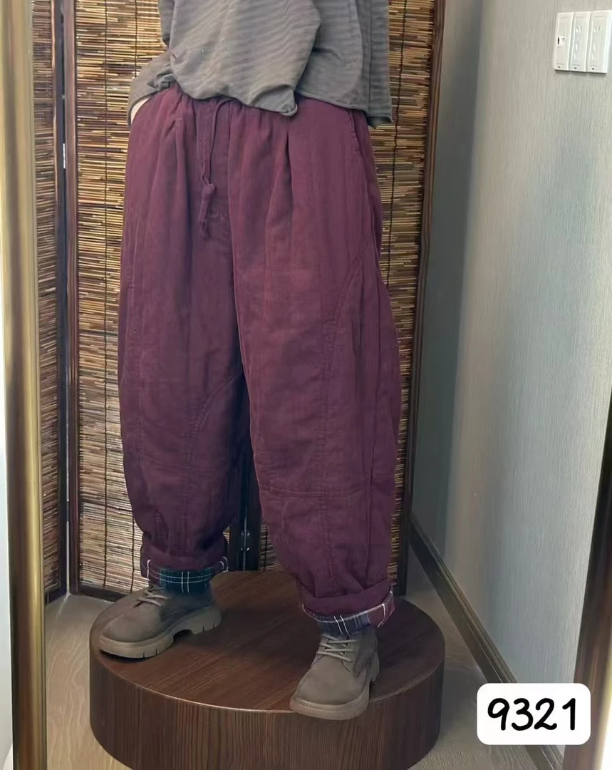 砂洗松软加厚汗亚麻棉裤萝卜裤显瘦显高加厚保暖9321
