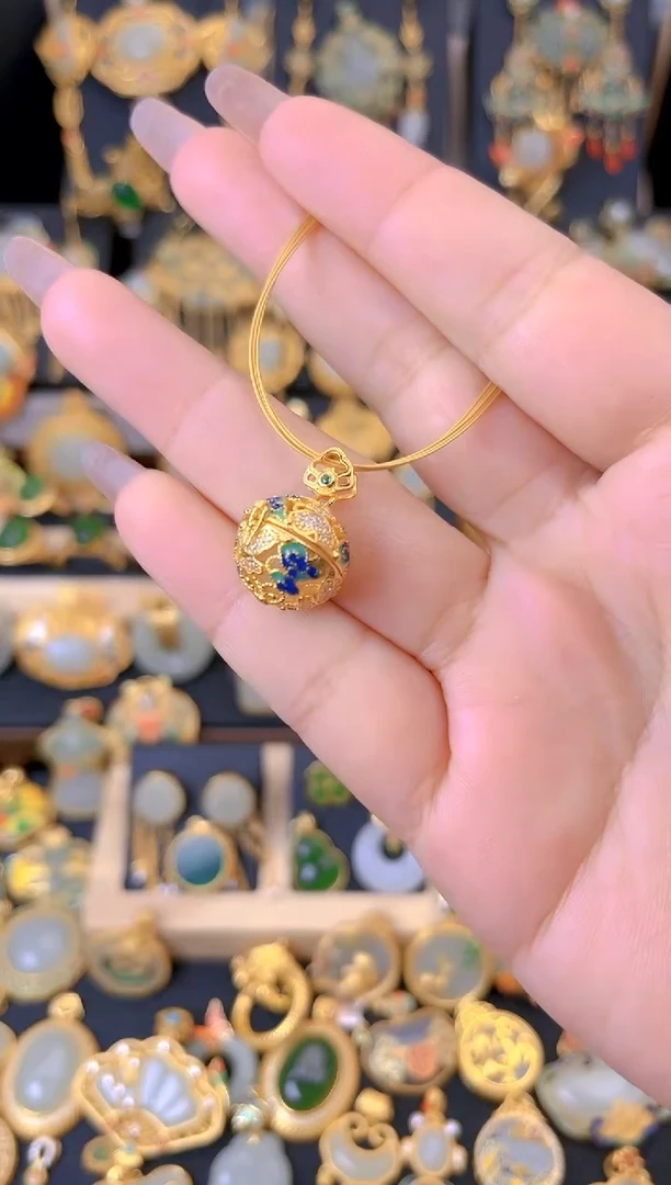 【闪购商品】和田玉吊坠银S925镀金镶嵌珐琅转运珠吊坠