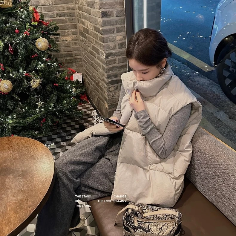 羽绒马甲女2025新款宽松保暖小欧包90白鸭绒立领马夹坎肩外套秋冬