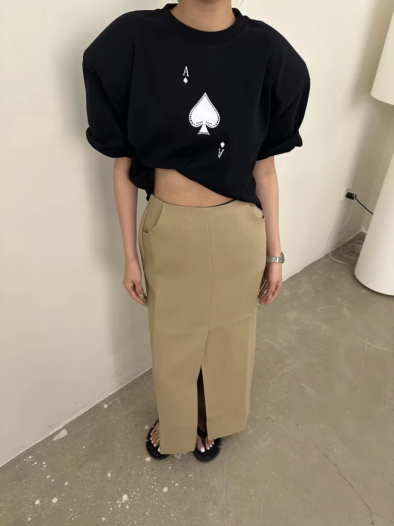 KIOKWANG//前开叉设计 特殊面感高腰长半裙