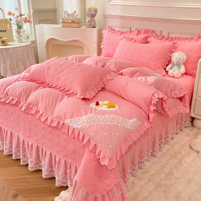 【被套款】夹棉床盖床裙三件套四季通用公主风花边加厚床品四件套