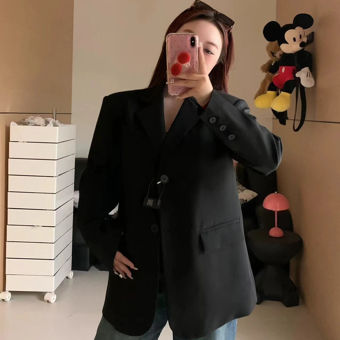 慧芝huizhi 巴黎西嘎 定制款 正肩阔版显瘦气质黑色经典款西装