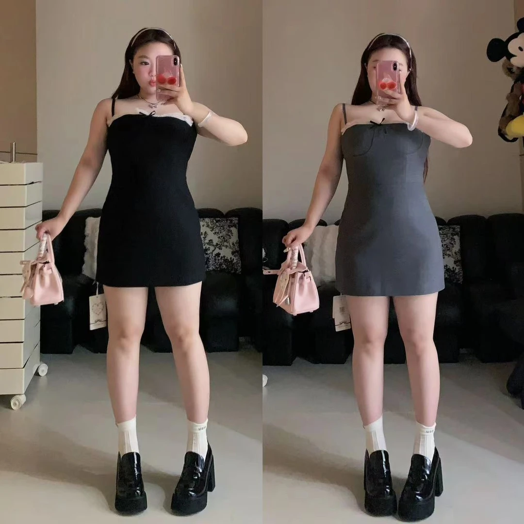 慧芝huizhi 美丽人生 定制款 miu系蕾丝拼接西装吊带连衣裙