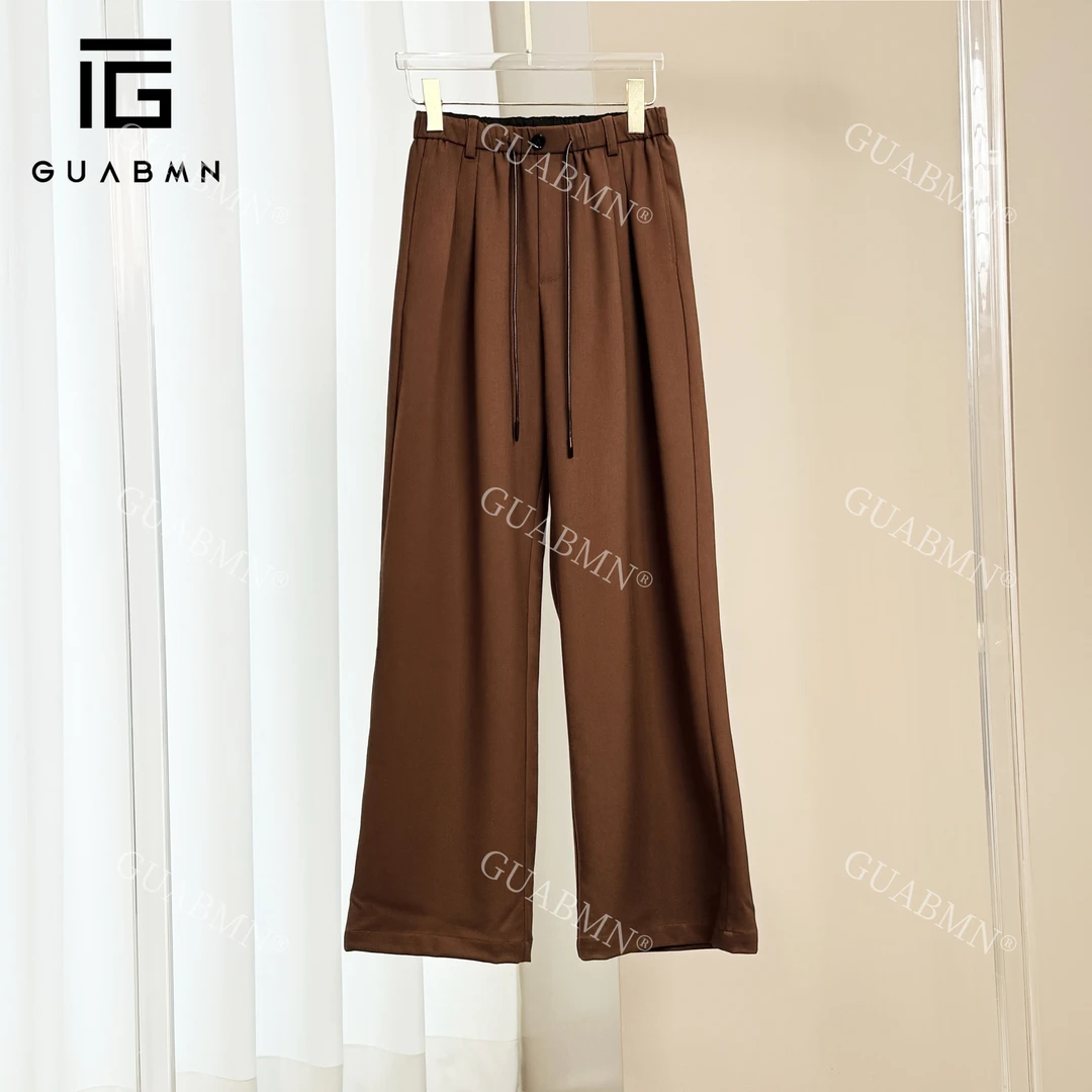 GUABMN2024秋季新款松紧腰头抽绳美拉德时尚格子直筒休闲裤3728