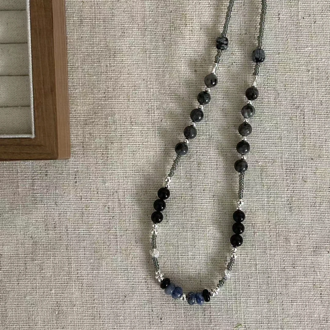 吊坠925银 JIUJIU【银羽流光】原创手作时尚百搭简约珠珠项链1125