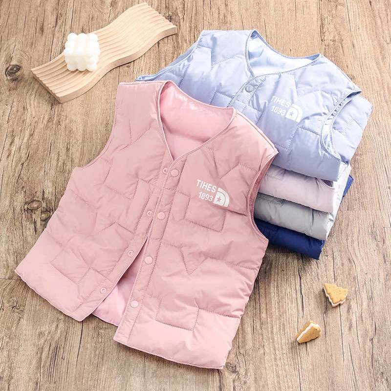 新款儿童羽绒丝马甲男女童内外穿轻薄保暖背心秋冬中大童洋气坎肩