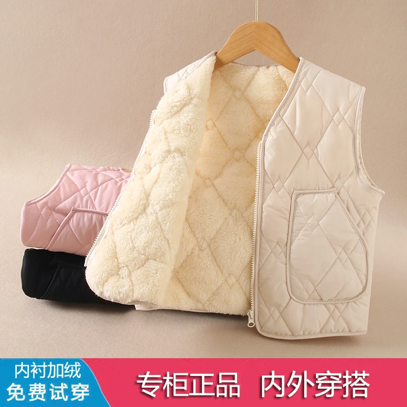 新款儿童加绒棉马甲秋冬男女童内外穿背心中大童加厚保暖洋气坎肩