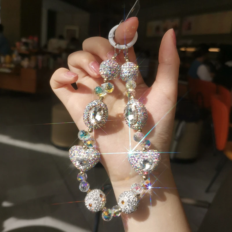 手机挂绳短款彩钻宝石手腕满钻挂链手工串珠奢华闪耀水晶珠子网红