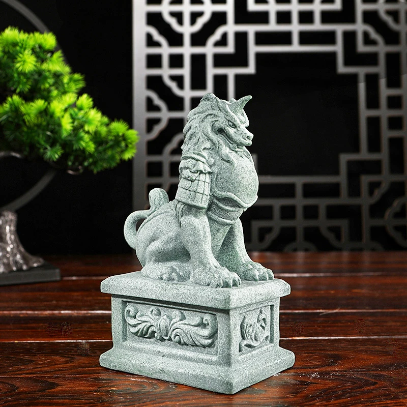 鱼缸复古盆景桌面玄关工艺品雕刻创意手工獬豸神兽客厅青石玄武