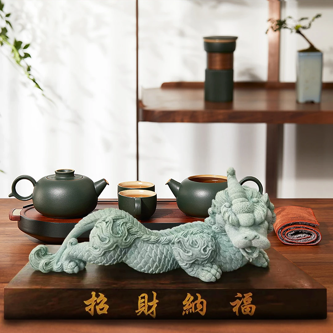 中式水兽鱼缸卧龙吸财造景家居国风客厅玄关桌面摆件招财创意吸水