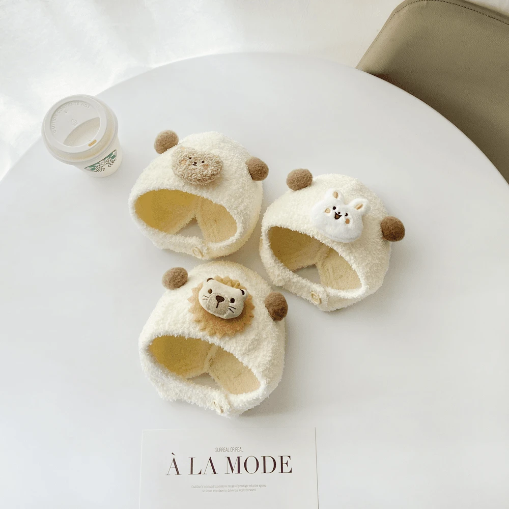 白色婴儿帽子秋冬款新生儿小月龄男女童婴幼儿宝宝毛绒包头护耳帽