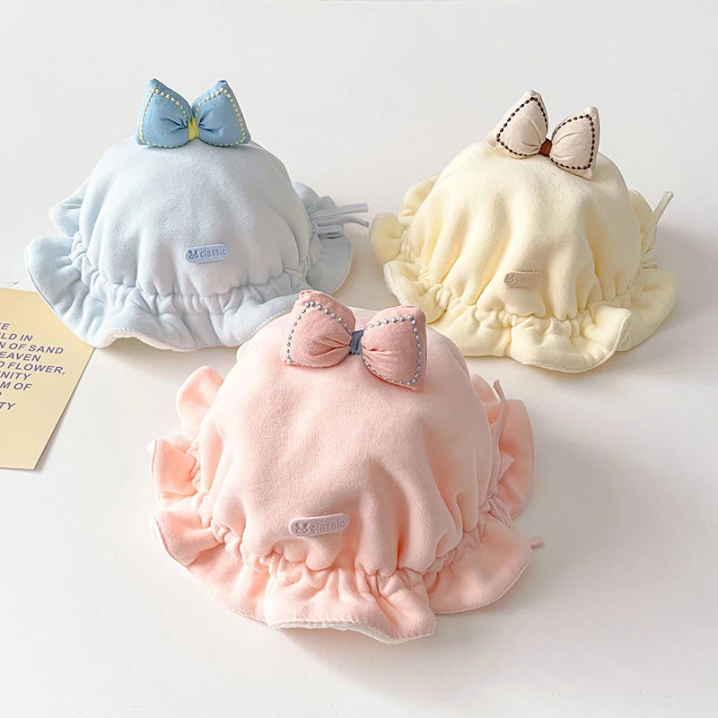 婴儿帽子秋冬保暖加绒可爱蝴蝶结公主花边宝宝渔夫帽新生儿胎帽潮