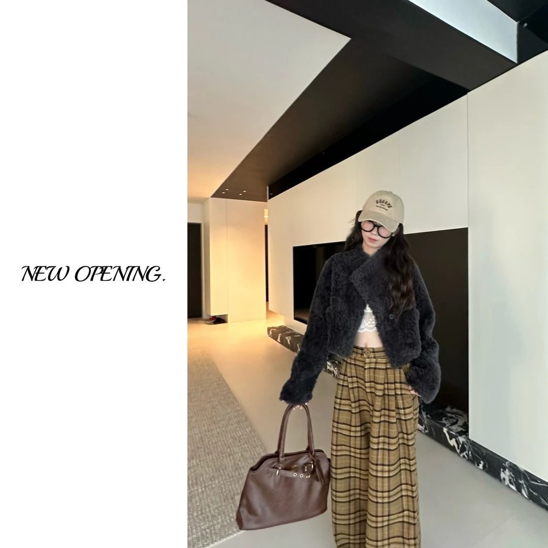 【秋日氛围】别致斜领小香好穿百搭松弛感羊剪绒外套女&100羊毛8801