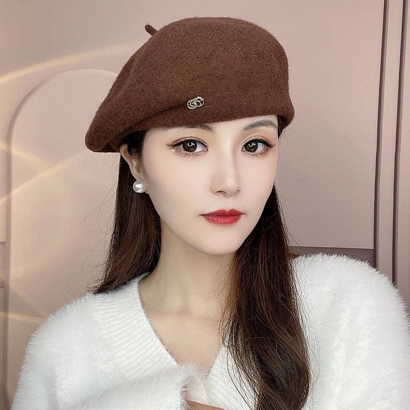 秋冬百搭高定压边设计绵羊毛时尚气质韩版贝雷帽