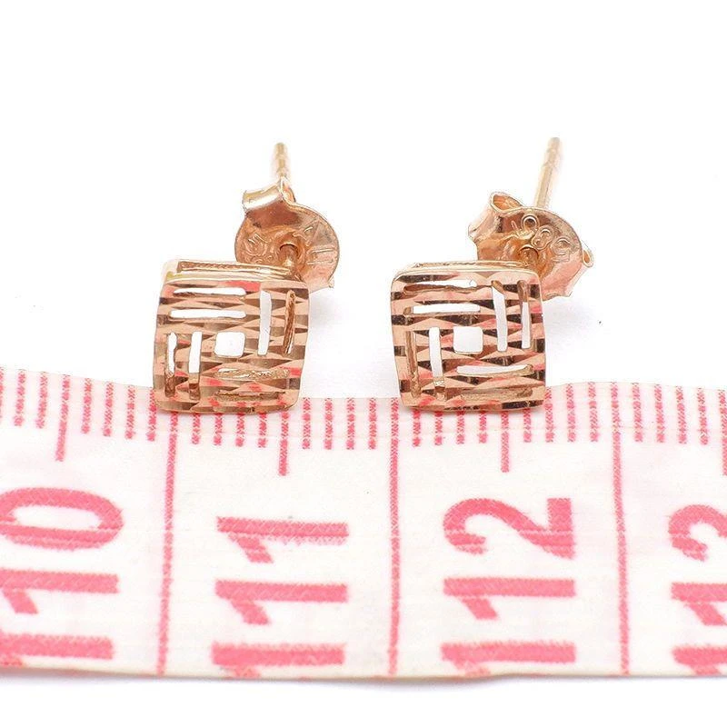 俄罗斯585紫金几何耳钉女时尚简约气质玫瑰金镀18K彩金耳钉饰女