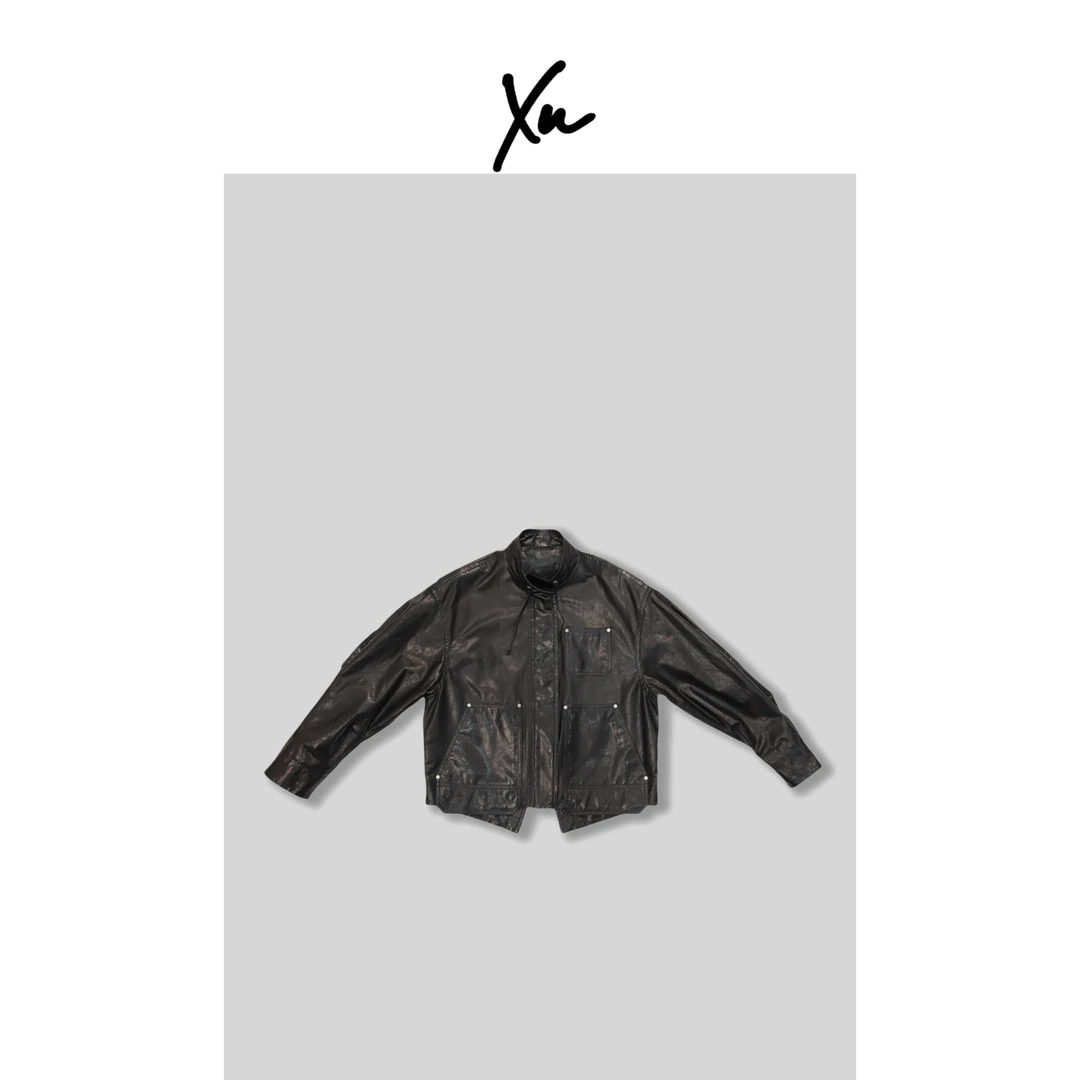 XU STUDIO 工装风进口油蜡山羊皮真皮皮衣