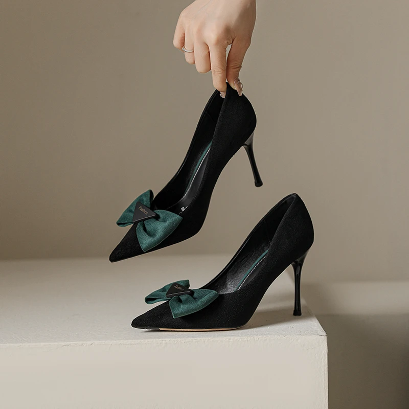 sufeifei/苏妃妃时尚尖头高跟鞋女蝴蝶结细跟职业工作单鞋898-75