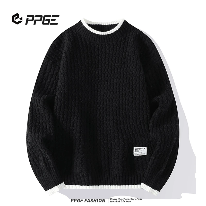 胖胖哥宽松设计感男女款毛衣秋季新款潮牌拼接撞色保暖针织套头衫