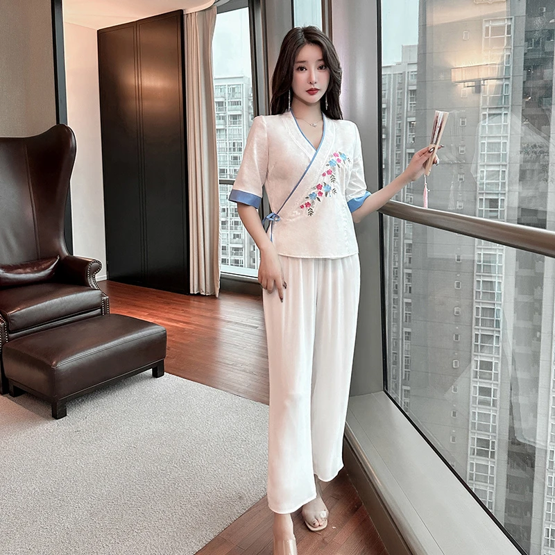 中式美容院工作服女新款显瘦养生师茶艺师沐足浴足疗技师气质套装