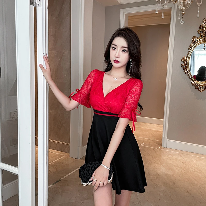 夜场性感连衣裙气质露背深V桑拿足疗KTV上班技师工作服夜总店女装