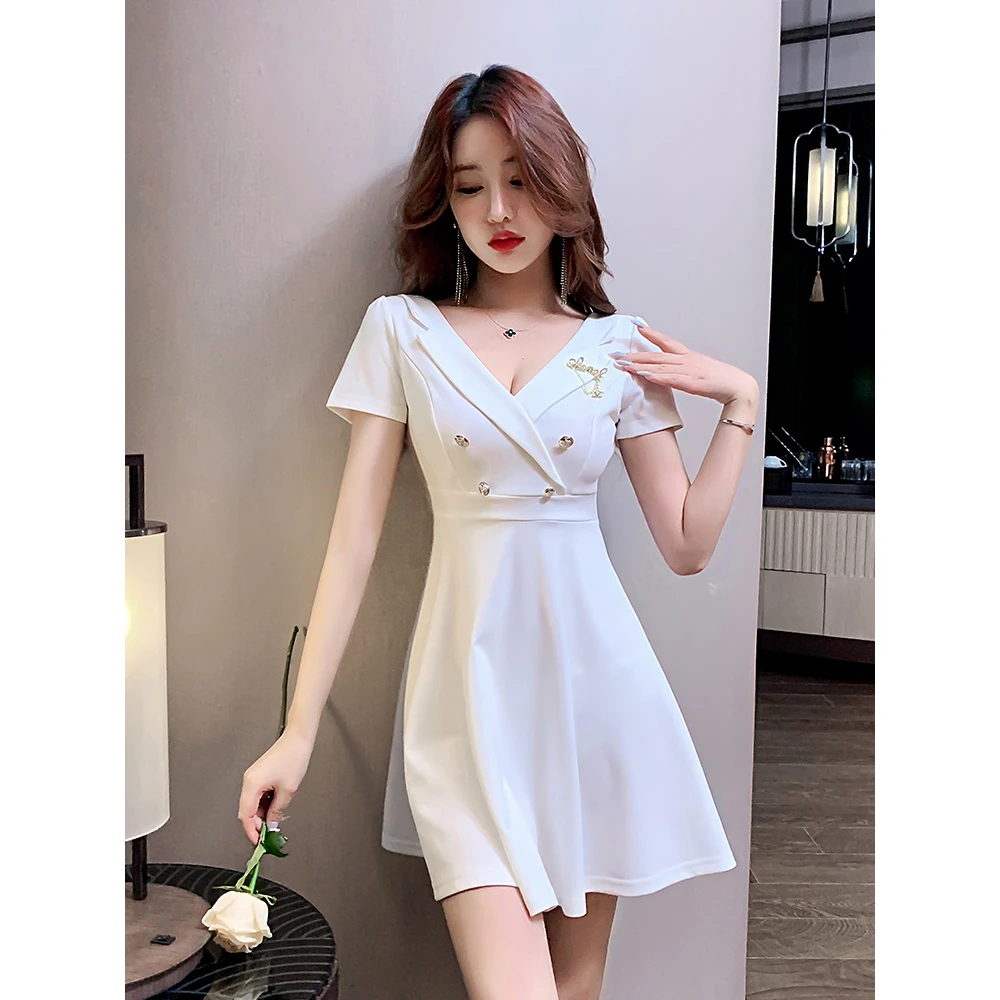 女士夏性感短款职业西装连衣裙气质显瘦a字短款修身夜场上班衣服