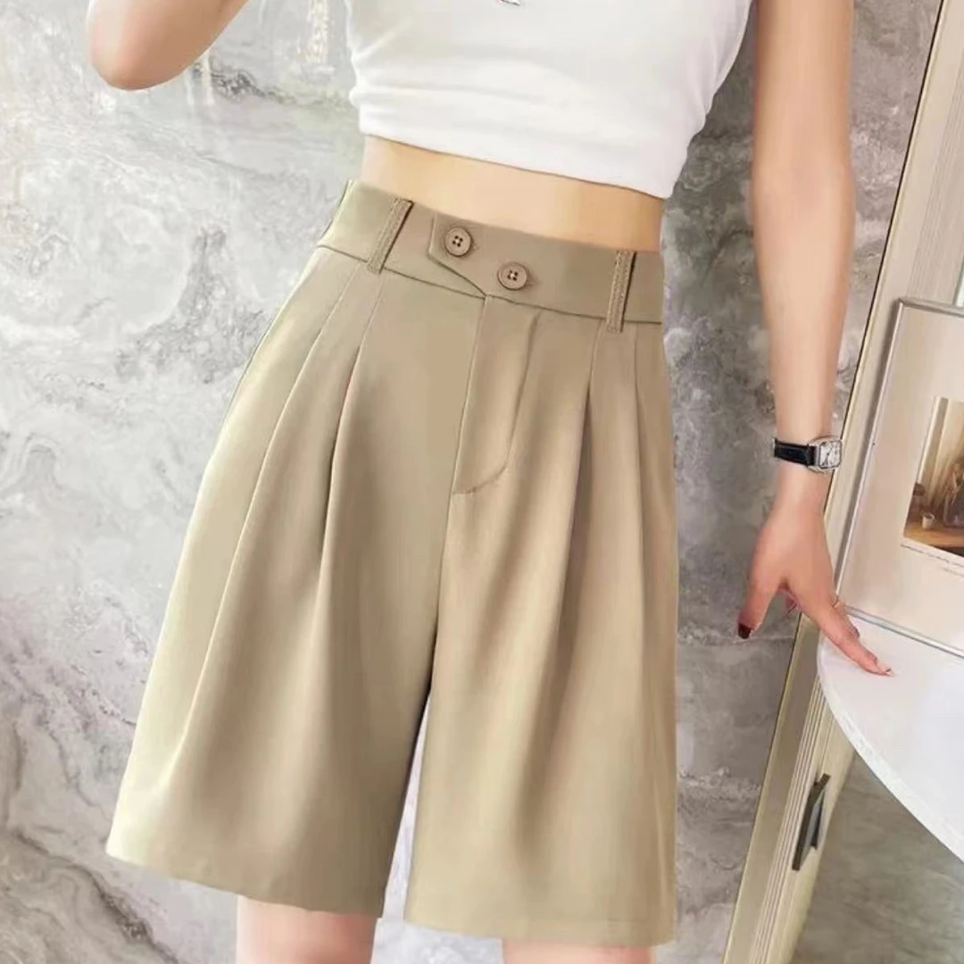 西装短裤女宽松夏季新款高腰百搭时尚宽松中裤女款冰丝大码小个子