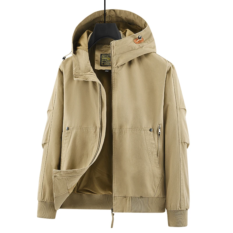 休闲男外套大码宽松百搭春秋夹克多口袋美式潮流飞行员连帽夹克
