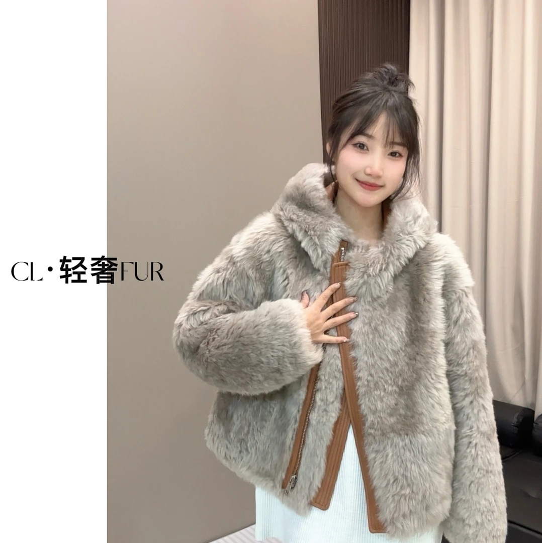 CL-2024年新款连帽配皮托卡系列皮毛一体外套女