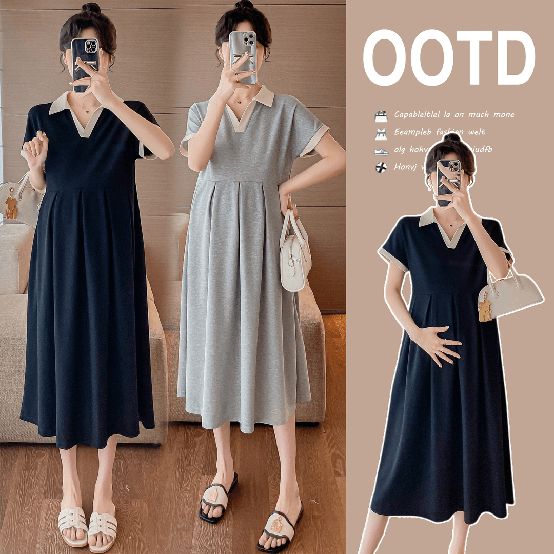 孕妇装2024夏季新款时尚韩版时尚宽松气质法式中长款孕妇连衣裙