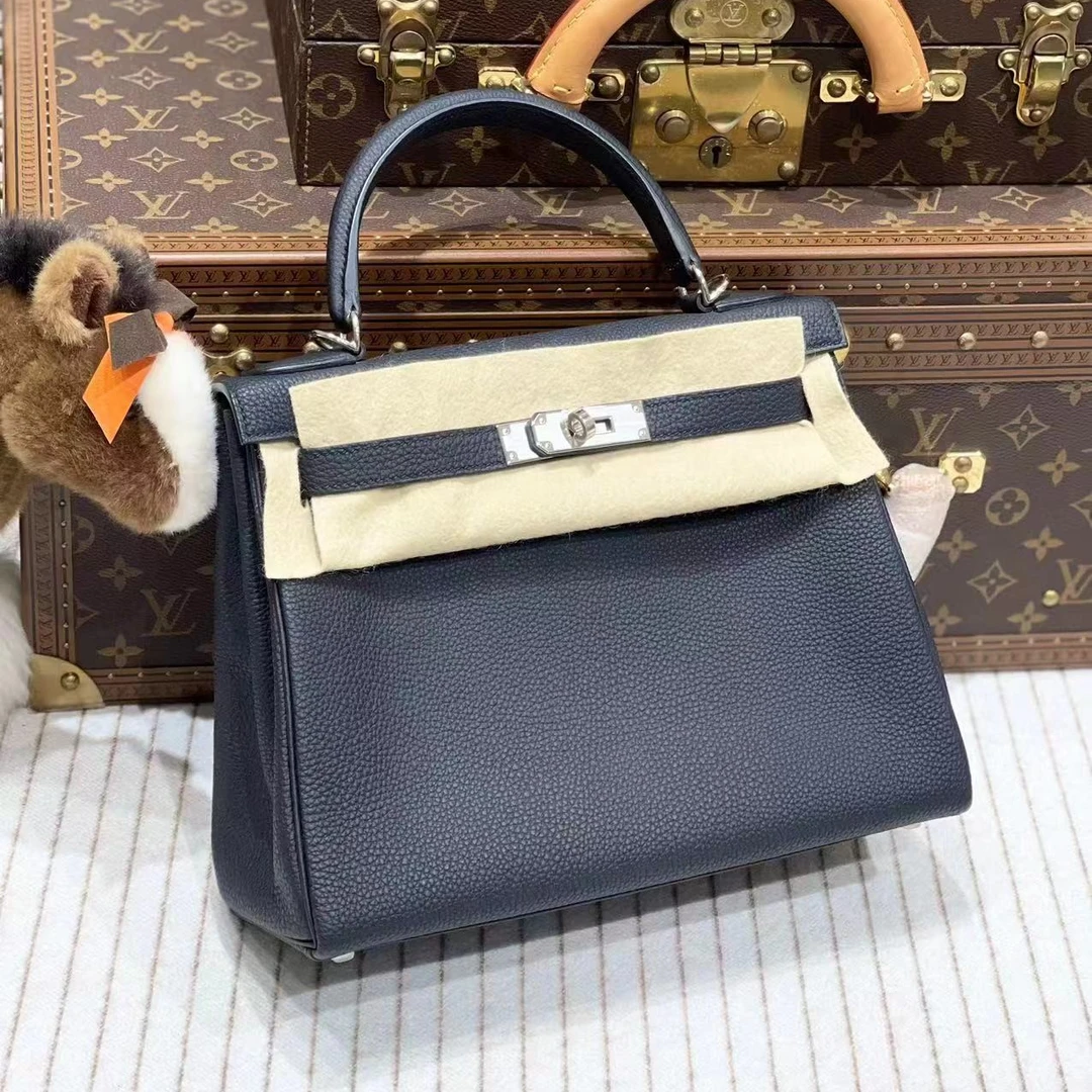 99新 Hermes/爱马仕 贝贝/kelly28黑银togo皮/Z