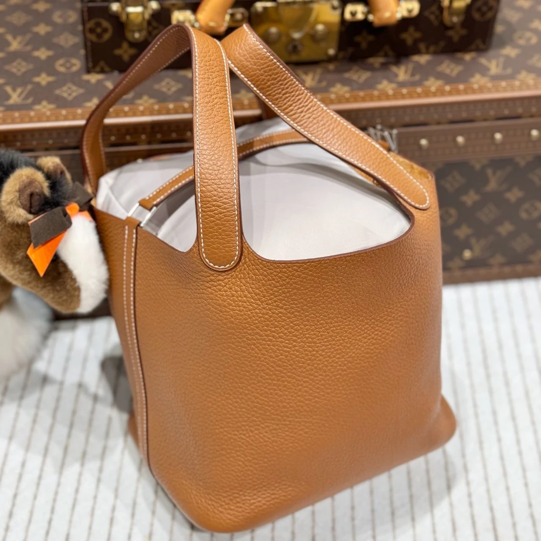 99新 Hermes/爱马仕 昊哥/爱马仕菜篮子22金棕u刻