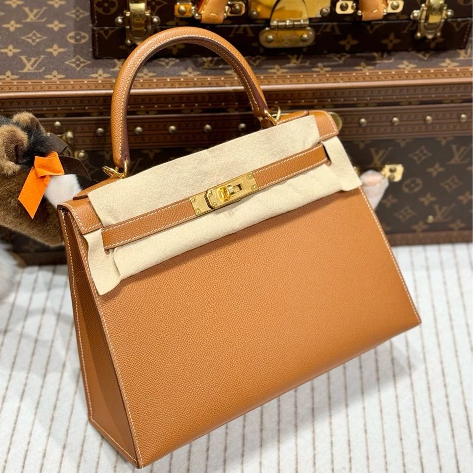 99新 Hermes/爱马仕 贝贝/u刻爱马仕金棕kelly28包