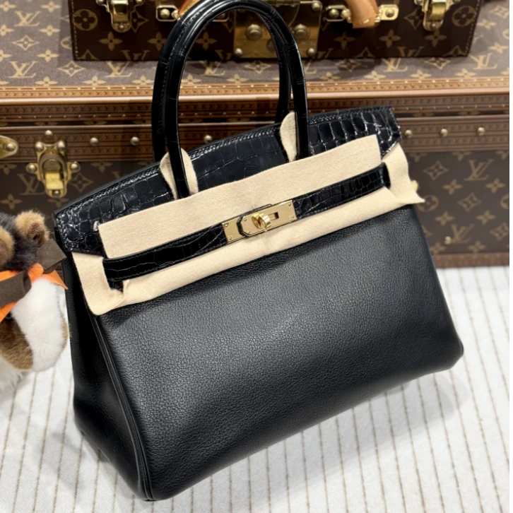 99新 Hermes/爱马仕 昊哥/bk30黑金二点touch包/C刻/锁钥匙尘袋