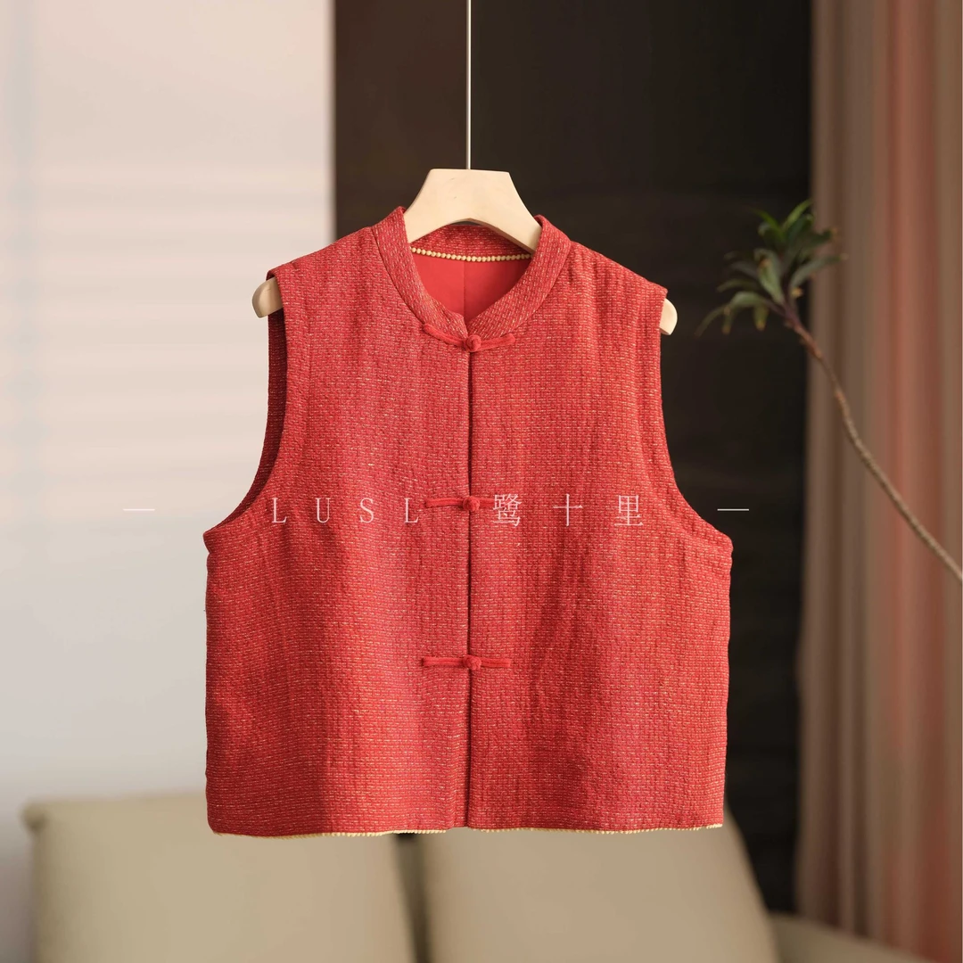 大宁原创  【福韵】 文艺中式盘扣亚麻色织肌理感小立领马夹89191