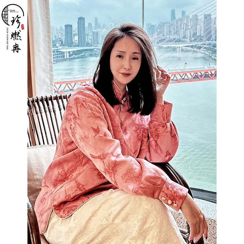 【珍珍新中式】【喜鹊报喜】减龄浮雕印花国风秋冬薄棉上衣S-10973