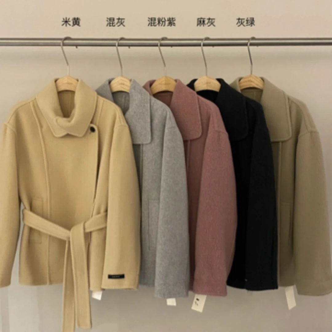 【梨花服饰】羊绒围领系带大衣7662