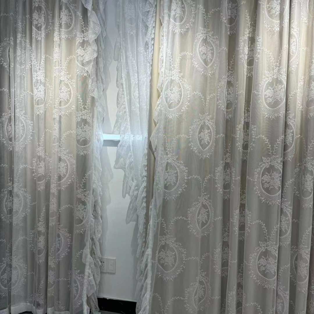 法式奶茶色窗帘洛可可浪漫女生卧室网红新款蕾丝卧室客厅双层窗帘