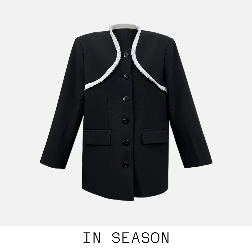 Hello乔乔 【百褶西装外套】时尚大码上衣微胖显瘦设计职业装外套女