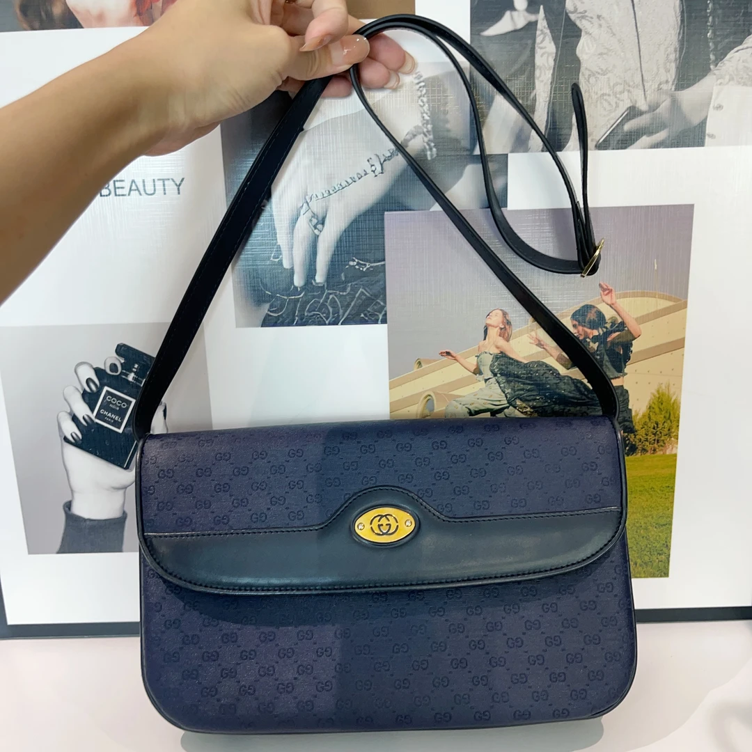 95新 GUCCI/古驰 小琪/古驰蓝花邮差包/240407087